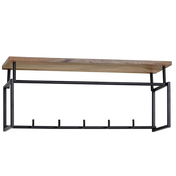 Wohnling Design wandkapstok mango massief hout metaal 71x29x20 cm, haakrek met plank en kledingstang, halkapstok wandhout, WL6.450