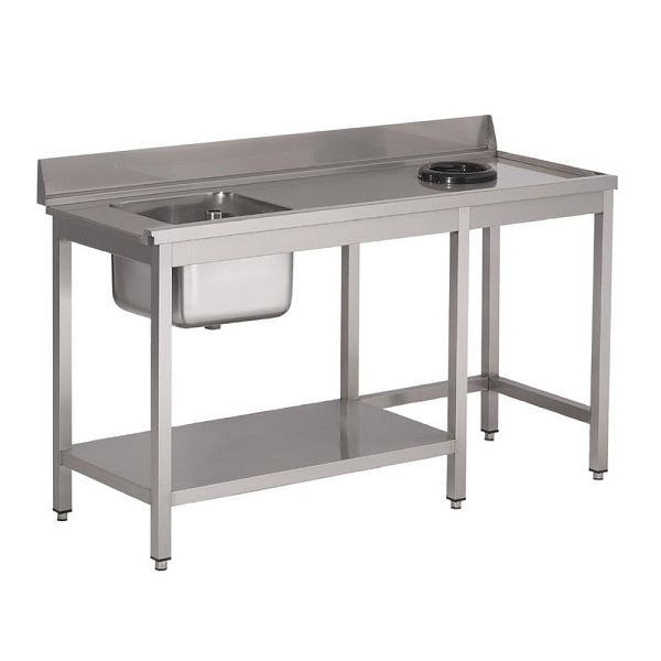Gastro M spoelunit voor vaatwasser met afvoergat kleine spoelbak links 140cm lang, DS466