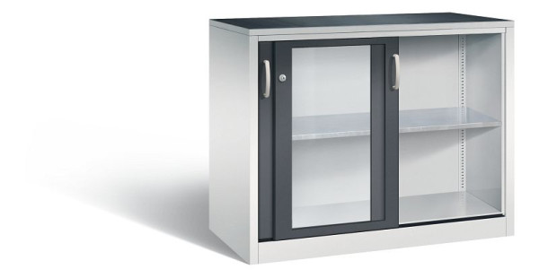 C+P schuifdeurkast Acurado, H1950xB1200xD500mm, kleur: lichtgrijs/zwartgrijs, beugelgreep, 2059-055 S10048