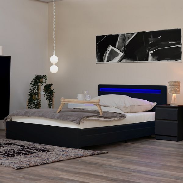 HOME DELUXE LED bed NUBE met lades en matras - kleur: donkergrijs, afmeting: 140 x 200 cm, uitvoering: met matras, 31713