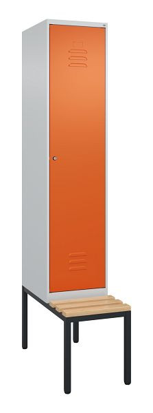 C+P luierkastje Classic PLUS met middenwand, bank, 2120x400x815mm, 7035/2004, cilinderslot, beukenhouten zitlatten, 0800507-12F S10120