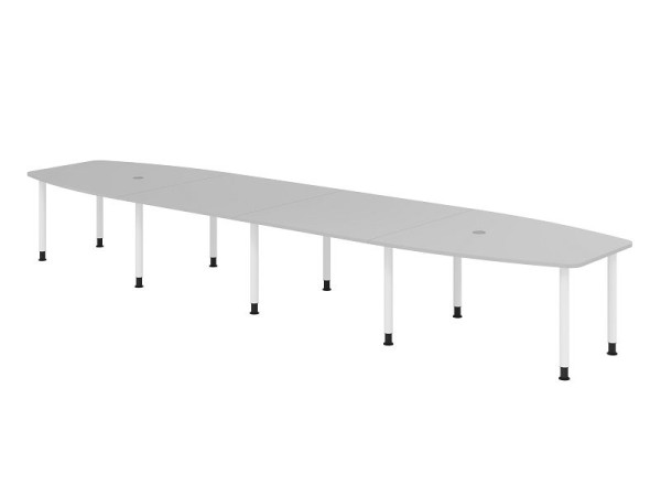 Hammerbacher vergadertafel KT52C, 520 x 130 cm, blad: grijs, 25 mm dik, driepotig frame wit, ronde buis 6 cm, werkhoogte 72-74 cm, VKT52C/5/W