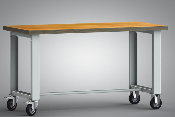KLW mobiele standaard werkbank - 1500 x 700 x 840 mm in gedemonteerde uitvoering met beuken multiplex plank 1500 x 700 x 40 mm, WS885N-1500M40-X7000