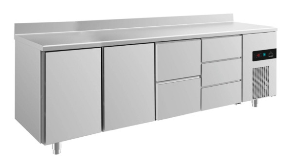 A&S Polarny koeltafel -2 tot +8°C met 2x deuren, twee laden rechts midden en drie laden rechts, 2330 x 700 x 850 mm, met opstaande rand, KT4TTZDA
