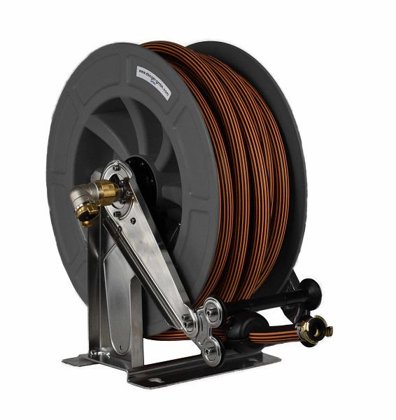 Ebinger slanghaspel OSK 610, frame en as RVS, trommel ABS, 15 m slangrubber, 3.614.156