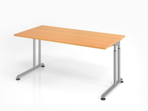 Hammerbacher bureau ZS16, 160 x 80 cm, blad: beukenhout, 25 mm dik, ABS dikke rand, rechthoekige vorm, zilver, VZS16/6/S
