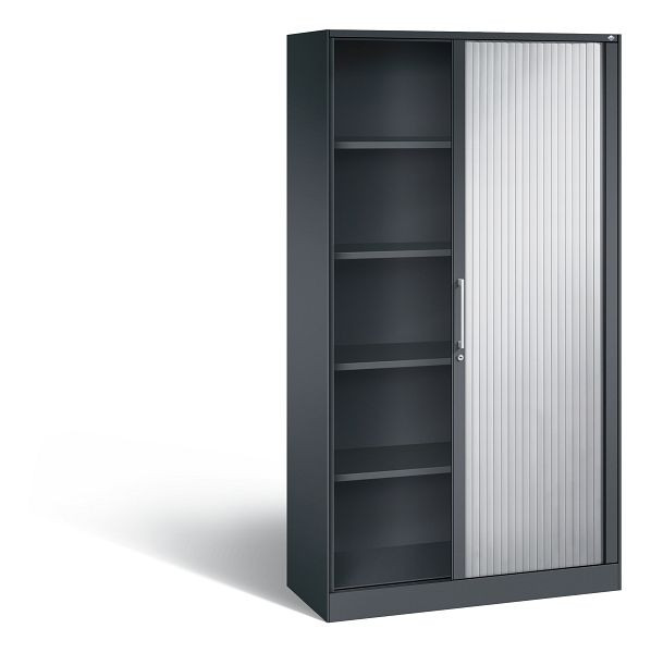 C+P rolluikkast Asisto, H1980xB1000xD435mm, kleur: zwart grijs/wit aluminium, beugelgreep, 5 niveaus, 143002-000 S10007