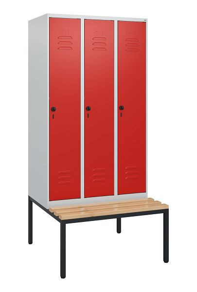 C+P luierkastje Classic PLUS, met onderbank, 3 vakken, 1950x900x815mm, 7035/3020, draaibare sluiting, beuken zitlat, 0800505-30 S10002