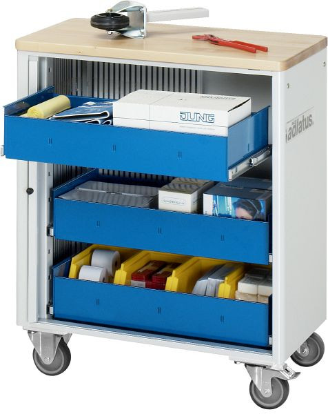 RAU gereedschapswagen serie adlatus model 7030, B725 x D400 x H860 mm, inclusief massief beukenhouten werkblad, 02-7030B.11