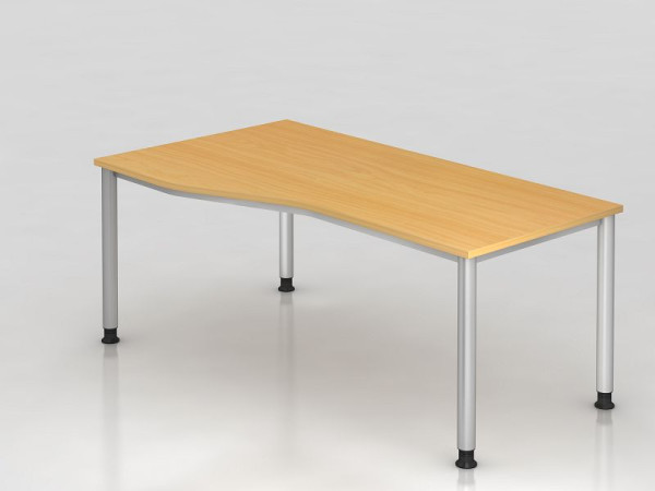 Hammerbacher bureau 4 voet rond 180x100/80cm beuken/zilver, vrije vorm, links of rechts te monteren, VHS18/6/S