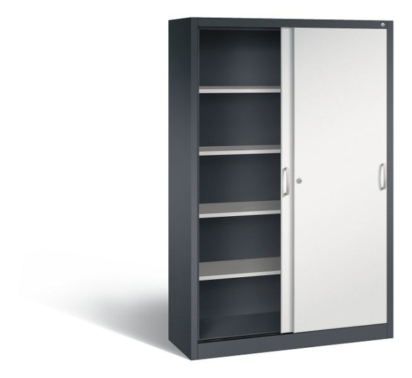 C+P schuifdeurkast Acurado, H1950xB1200xD400mm, kleur: zwartgrijs/lichtgrijs, beugelgreep, 5 niveaus, 2040-00 S10186