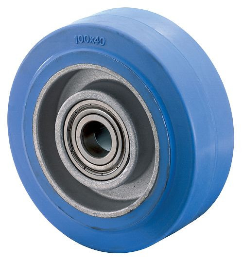 BS-wielen Hittebestendig wiel, wielbreedte 40 mm, wiel-Ø 100 mm, draagvermogen 100 kg, blauw rubberen loopvlak, aluminium wiellichaam, kogellagers, B24.100