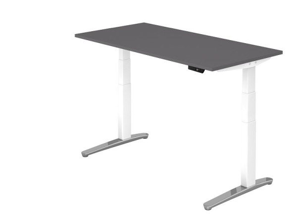 Hammerbacher zit-sta bureau elektrisch 160x80cm grafiet/wit/gepolijst aluminium, rechthoekige vorm, VXBHM16/G/WC