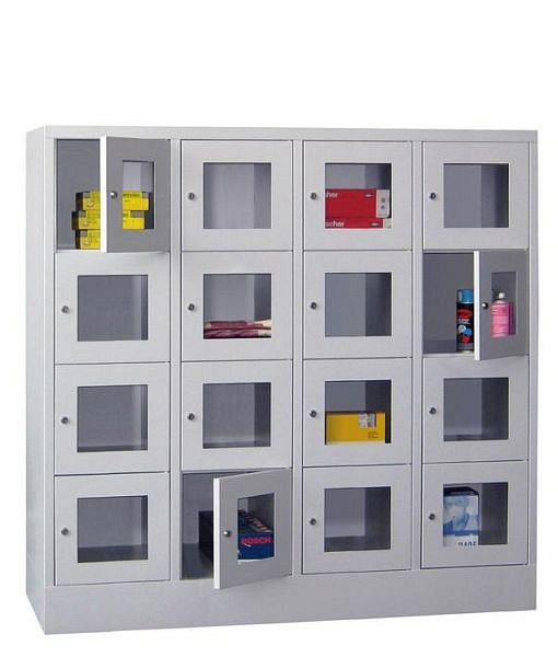 Pavoy Schließfachschrank mit Sockel 1518/500/1600, 4b x 4h, Zylinderschloss, Abteilbreite 400, Sichtfenster, 61213-444-091-910