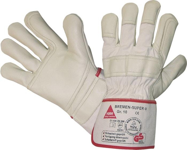 Hase Safety BREMEN-SUPER-V, 5-Fg.-Sicherheitshandschuhe aus Vollleder, Größe: 10, VE: 12 Paar, 293010-10