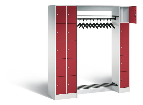 C+P open garderobe serie 8070, H1950xW2100xD480mm, kleur: lichtgrijs/robijnrood, 80730-00 S10004