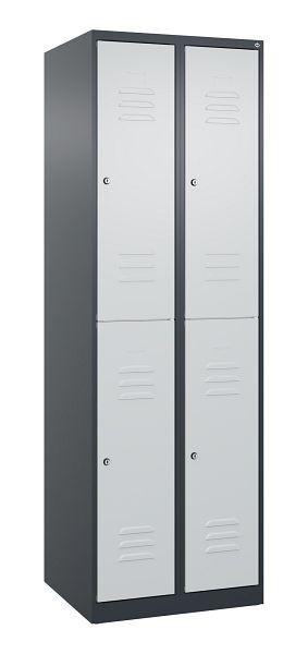 C+P Doppelstöckiger Spind Classic PLUS, 2 Abteile, 1850x600x500mm, 7016/7035, Zylinderschlösser, 080300-20 S10022