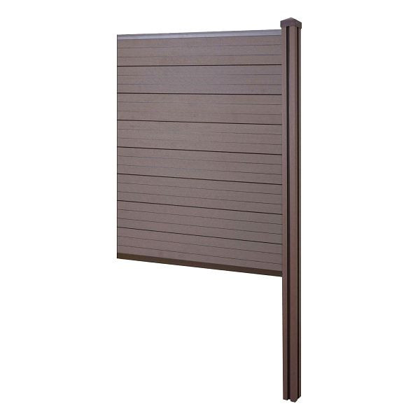 Mendler WPC inkijkbescherming Sarthe, schutting windbescherming, WPC paal voor inbetonneren, aanbouwelement smal, 98cm bruin, 64891+76238+76241+76262
