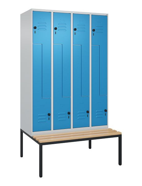 C+P Z-Spind Classic PLUS, met onderbank, 8 vakken, 2120x1200x815mm, 7035/5012, draaibare grendel, beuken zitlat, 0800537-408 S10004