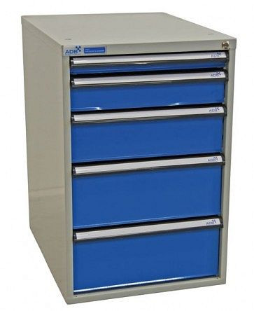 ADB ladekast met vijf laden, buitenafmetingen romp HxBxD: 800x535x700 mm, romp: lichtblauw, 52515
