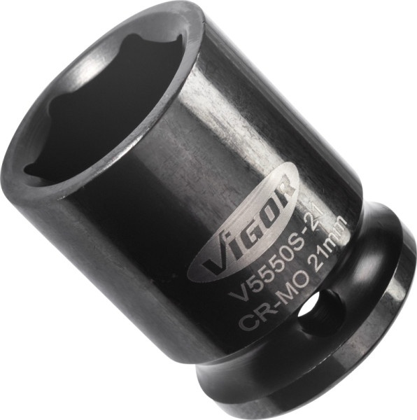 VIGOR slagmoersleuteldop, kort, hol vierkant 12,5 mm (1/2 inch), buitenzeskantprofiel, 21 mm, V5550S-21
