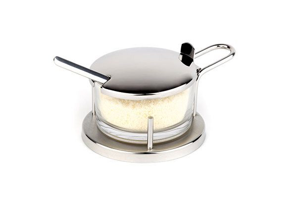 APS Parmezaankan -CLASSIC-, Ø 10,5 cm, hoogte: 7 cm, glas, 18/8 roestvrij staal, inclusief lepel, gemaakt van 18/8 roestvrij staal, 40330