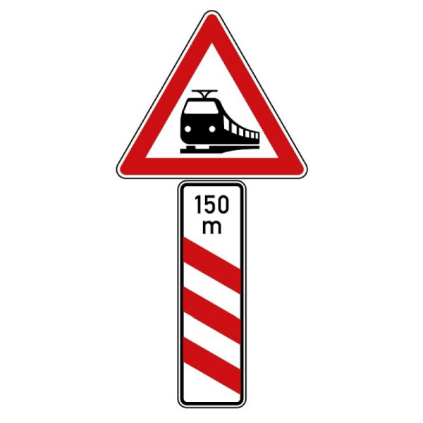 Steen HGS overweg met drie rijstroken, 630 mm / vlakke vorm / 3mm / RA1, met afstandsinformatie (inbouw links), 156-21-113