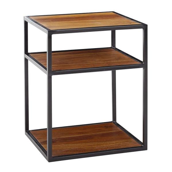 Wohnling nachtkastje Sheesham massief hout/metaal 40x50x35 cm bijzettafel hoog, design nachtconsole boxspringbed met plank, WL6.533