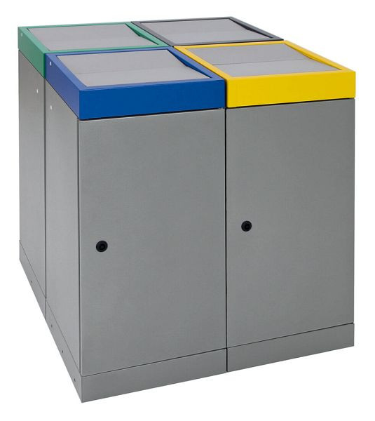 stumpf afvalscheiding ProTec-Plus, 4-voudig afvaleiland, grijze aluminium structuur / 6024, 1003, 5010, 7016, verzinkte binnenemmer, volume: 4x70 liter, 607-070-0-2-040