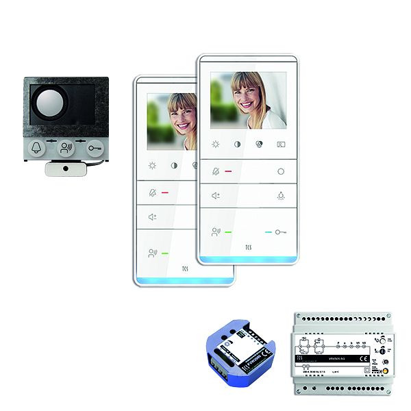 TCS video inbouw mailbox, 2 woonunits, ingebouwde luidspreker ASI12000 + 2x handsfree speaker IVW5111, besturingsapparaat + video 2-draads zender, PVIF020/001