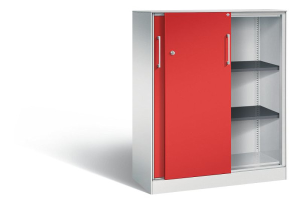 C+P schuifdeurkast Asisto, H1310xB1000xD435mm, kleur: lichtgrijs / vuurrood, beugelgreep, 3 niveaus, 142032-000 S10141