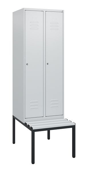 C+P Umkleidespind Classic PLUS, mit untergebauter Sitzbank, 2 Abteile, 1950x600x815mm, 7035/7035, Zylinderschlösser, 0800505-20 S10054