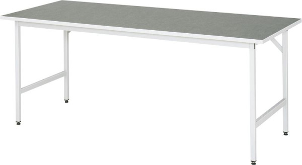 RAU Jerry serie werktafel (3030) - in hoogte verstelbaar, werkblad met linoleum/universele bekleding, 2000x800-850x800 mm, 06-500L80-20.12