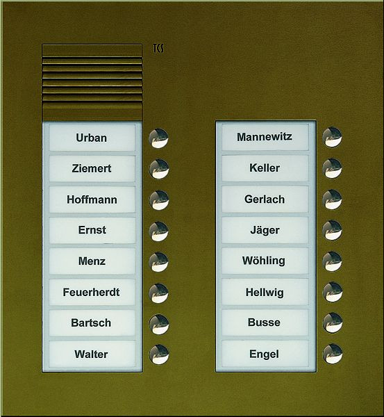 TCS audio buitenstation serie PUK 16 belknoppen (rechts uitgelijnd), 2 kolommen, UP brons, PUK16/2-EB