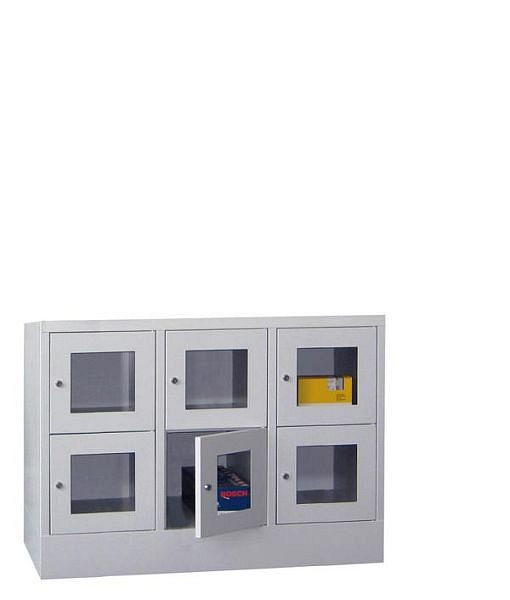 Pavoy Schließfachschrank mit Sockel 855/500/1200, 3b x 2h, Zylinderschloss, Abteilbreite 400, Sichtfenster, 61213-324-091-735204