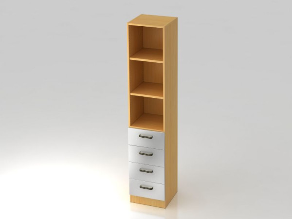 Hammerbacher ladekast 5OH, 4 laden, onderpaneel, beuken/zilver gestreept handvat, 40,6x42x200,4 cm (BxDxH), V7600/6/S/SG
