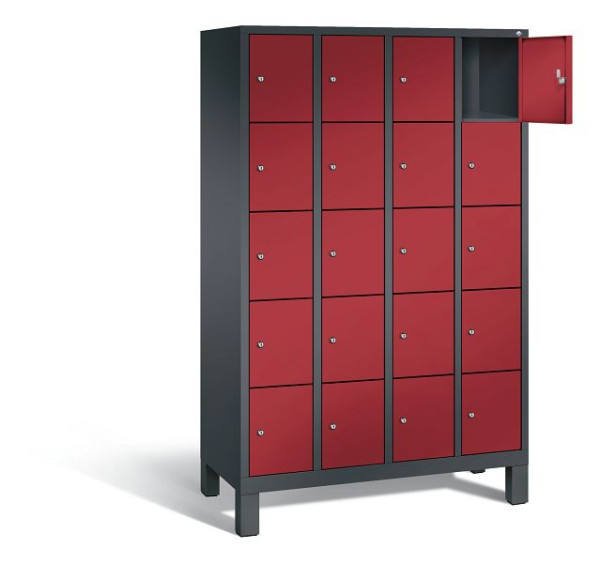 C+P lockerkast Evolo, H1850xW1190xD500mm, kleur: zwartgrijs/robijnrood, 48010-405 S10113