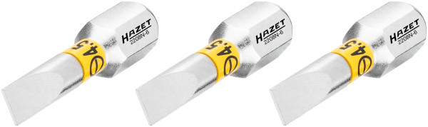 Hazet bit, massief zeskant 6,3 (1/4 inch), sleufprofiel, 0,6 x 4,5 mm, aantal gereedschappen: 3, 2208N-6/3