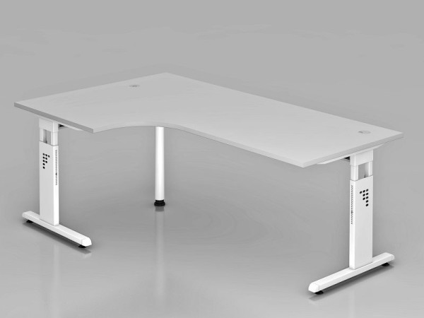 Hammerbacher hoektafel C-poot 200x120cm 90° grijs/wit, hoekvorm 90°, links of rechts monteerbaar, werkhoogte 65-85 cm, VOS82/5/W