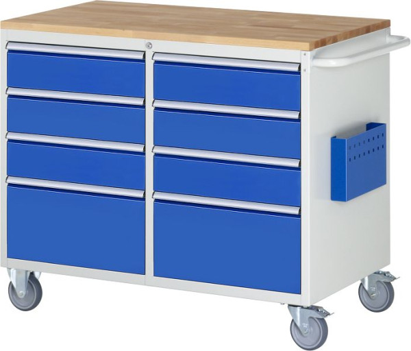 RAU montagewagen serie 7000, massief beukenhouten blad, links: 4 x laden, rechts: 4 x laden, 1145x975x650 mm, 05-LL5.3.3AB.11