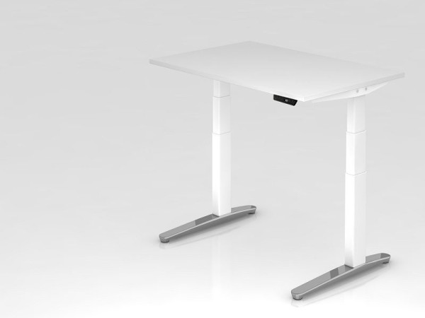 Hammerbacher elektrisch zit-sta bureau 120x80cm wit/wit, gepolijst, rechthoekige vorm, VXBHM12/W/WC