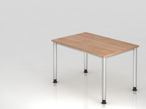 Hammerbacher bureau 4 voet rond 120x80cm walnoot/zilver, rechthoekige vorm, VHS12/N/S