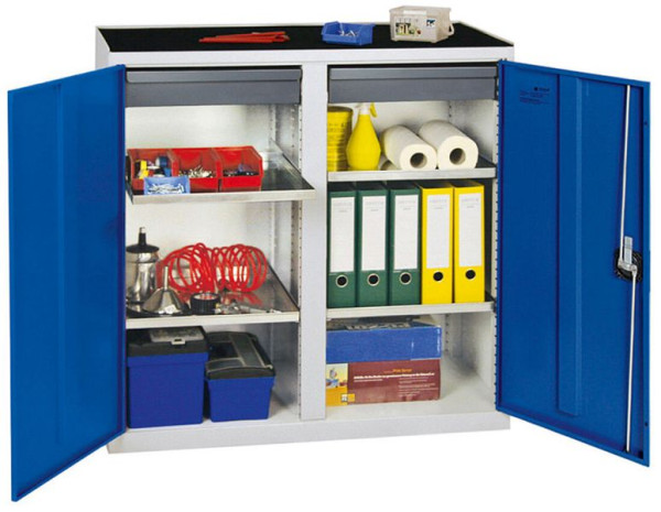 stumpf gereedschaps- en materiaalkast serie 3000, 7035/5010, 2 lades 100 mm, 4 bakbodems, 3002274