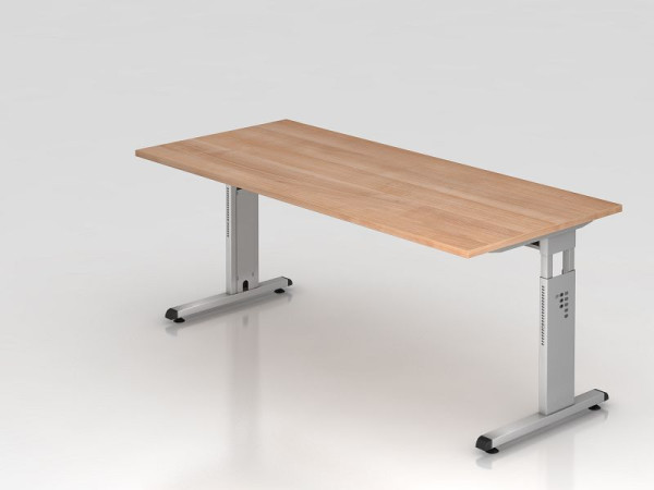 Hammerbacher bureau C-poot 180x80cm walnoot/zilver, werkhoogte 65-85 cm, VOS19/N/S