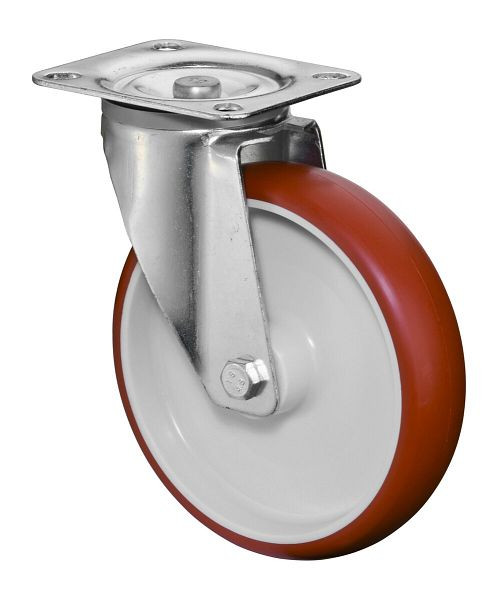 BS rollen transportrol, wielbreedte 45 mm, wiel-Ø 200 mm, draagvermogen 300 kg, polyurethaan rood, wiellichaam kunststof, rollager, plaat, L400.B31.200