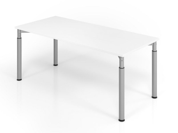 Hammerbacher bureau YS19, 180 x 80 cm, blad: wit, 25 mm dik, ABS dikke rand, rechthoekige vorm, zilver, VYS19/W/S