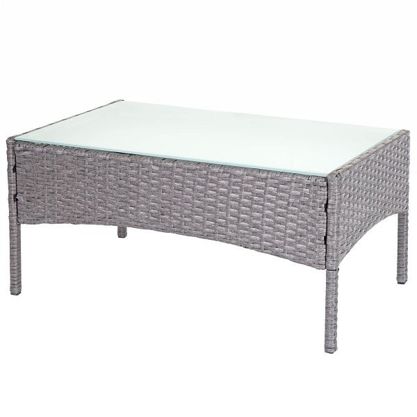 Mendler Halden poly rotan tuintafel, bijzettafel met glazen blad, grijs, 64309