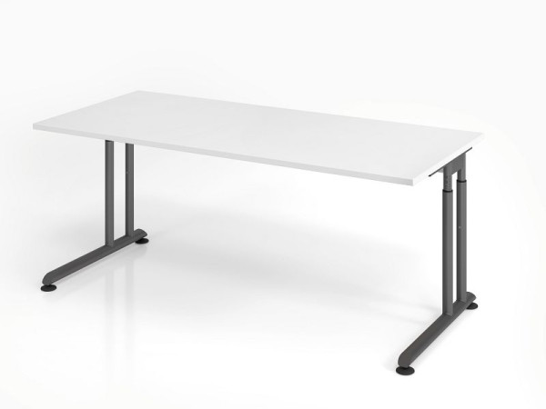 Hammerbacher bureau ZS19, 180 x 80 cm, blad: wit, 25 mm dik, ABS dikke rand, rechthoekige vorm, grafiet, VZS19/W/G