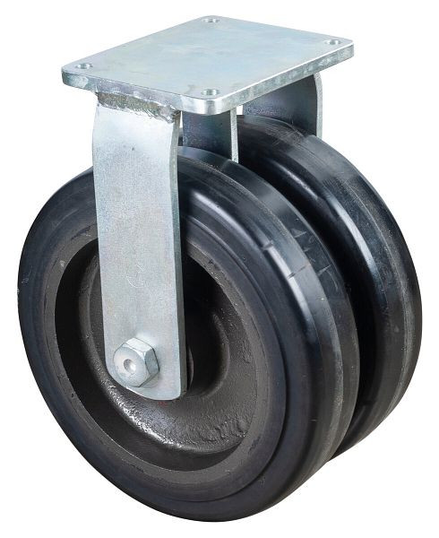 BS Rollen zwaarlast dubbel zwenkwiel, bokwiel, wielbreedte 2x100 mm, wiel-Ø 400 mm, 3000 kg, zwarte elastische banden, gegoten, kogellagers, S110.B81.400