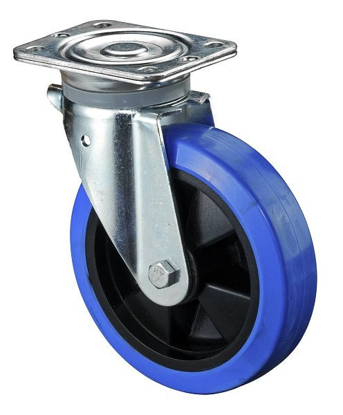 BS Rolls Zwaarlastwiel, wielbreedte 50 mm, wiel-Ø 200 mm, draagvermogen 400 kg, blauwe elastische banden, kunststof wiellichaam, rollager, N100.B61.200